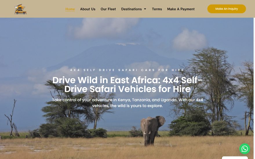 Screenshot of the 4x4 Self Drive Cars for Hire car rental website