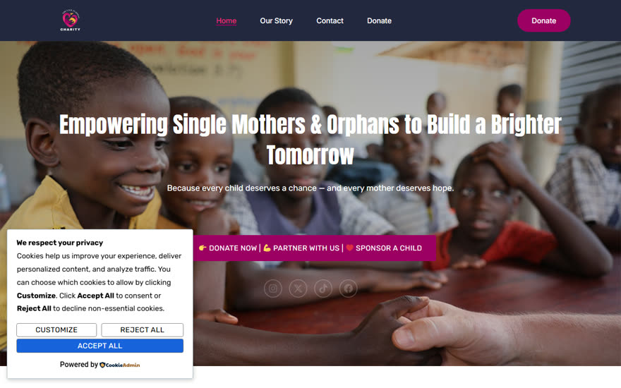 Screenshot of the Greater Purpose Charity website