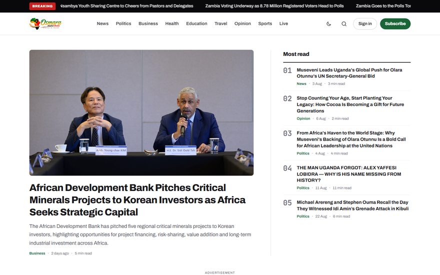 Screenshot of the Osmara Digital Media African news website
