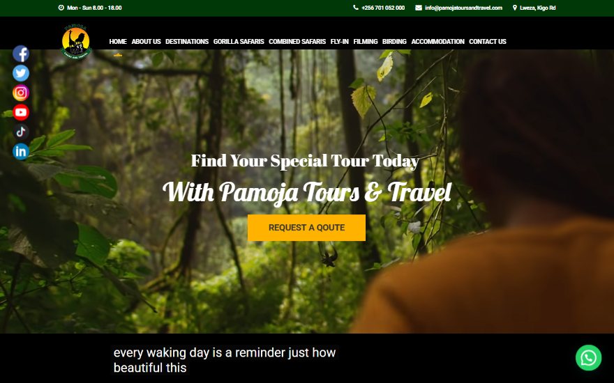 Screenshot of the Pamoja Tours and Travel website