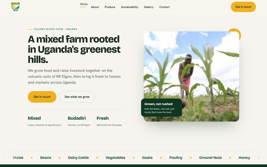 Screenshot of the Suluma Mixed Farm website